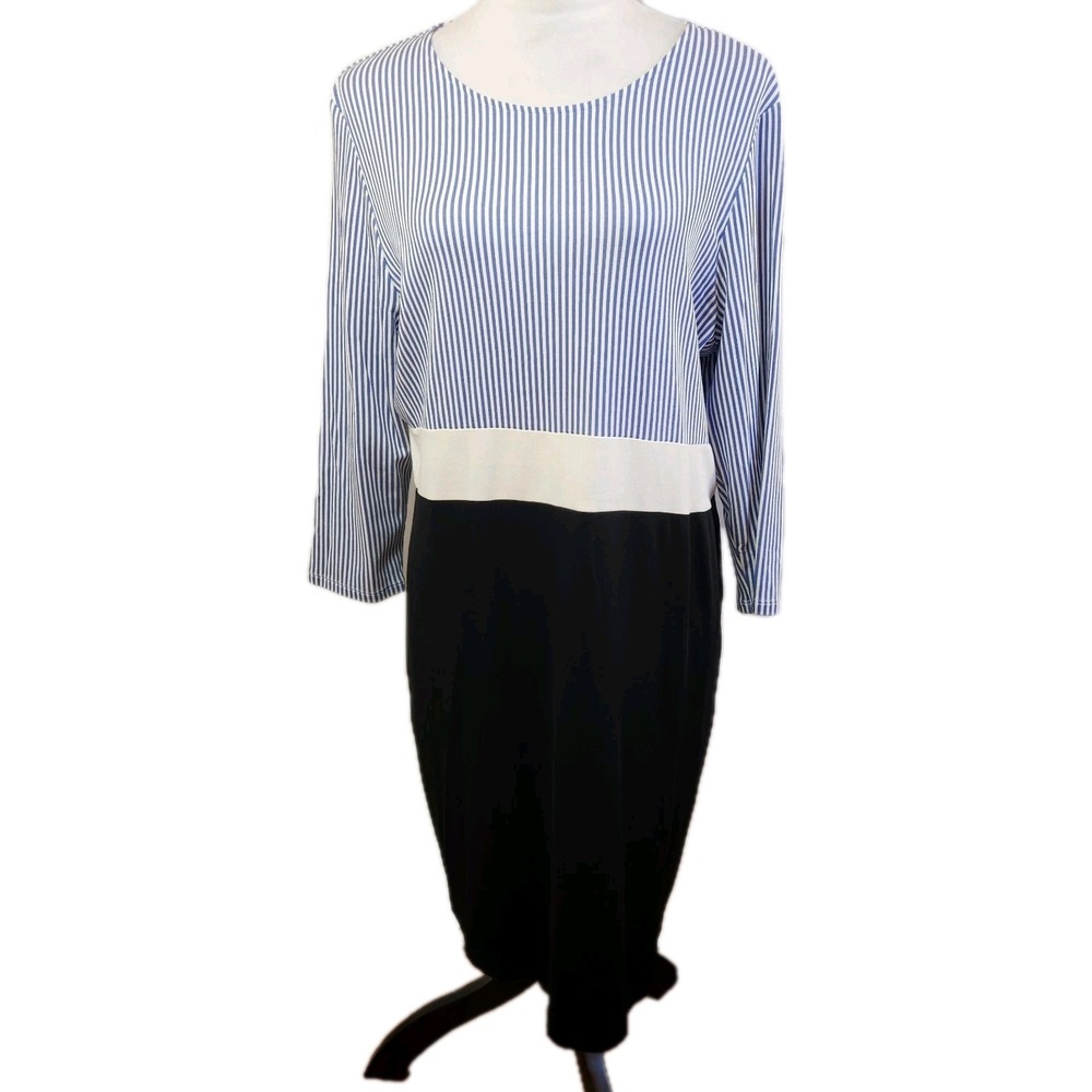 J Jill Colorblock Stripe Jersey Knit Dress‎ Size Large Stretch Comfort Casual
